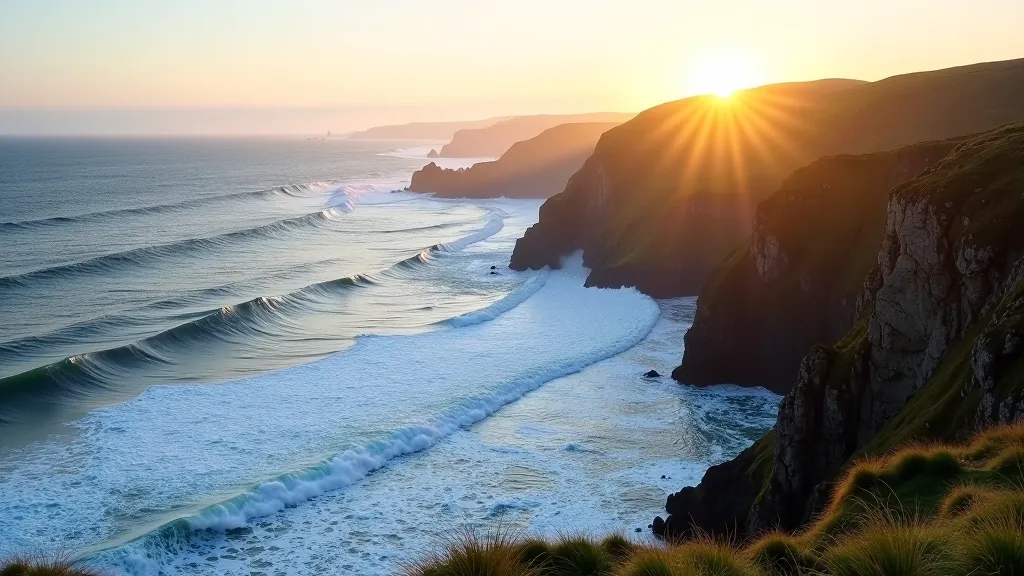Dramatic Irish Atlantic coastline with weather patterns and seasonal light