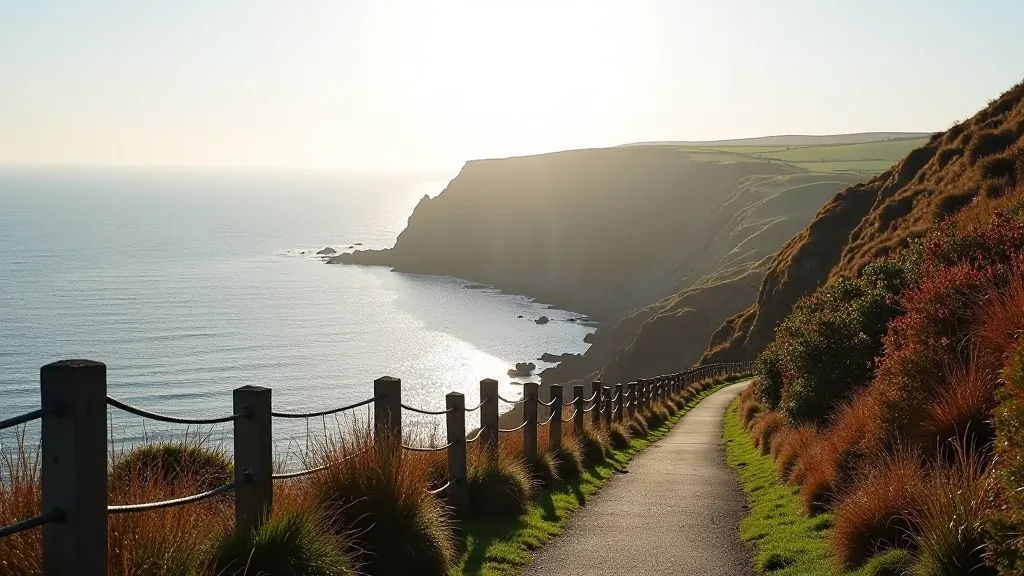 Dramatic Liscannor Bay with coastal cliffs and scenic hiking trail overlooking the Atlantic