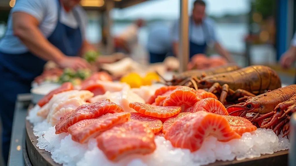 Fresh seafood display at Irish coastal restaurant with ice-packed fish, lobster, and local catch ready for preparation